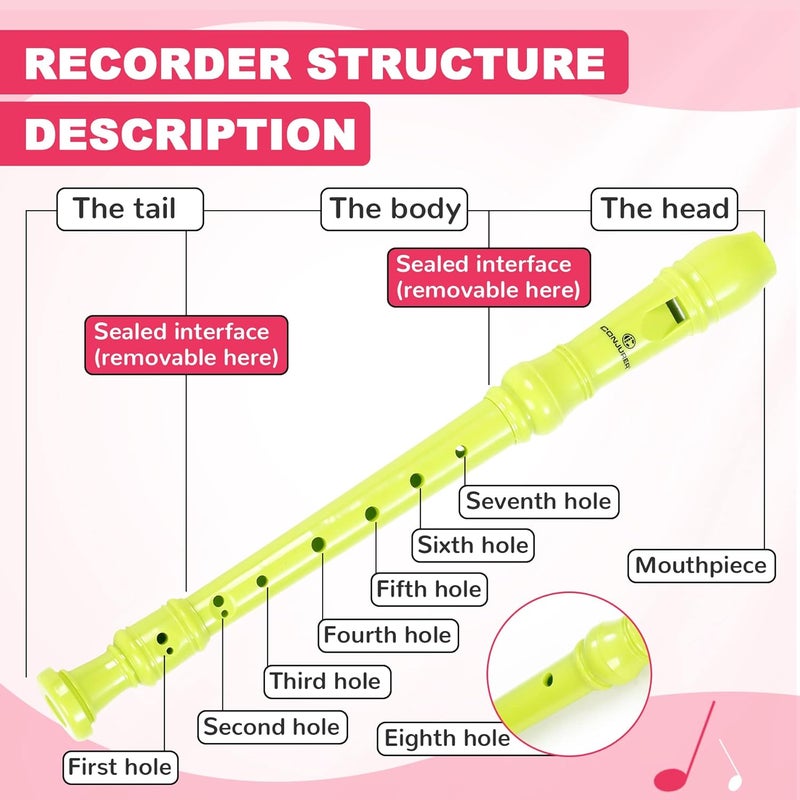 CONJURER Soprano Recorder Instrument for Student - German Fingering 8 Hole Flute ABS Descant Recorders for Beginners with Cleaning Rod and Bag, Green - Image 2